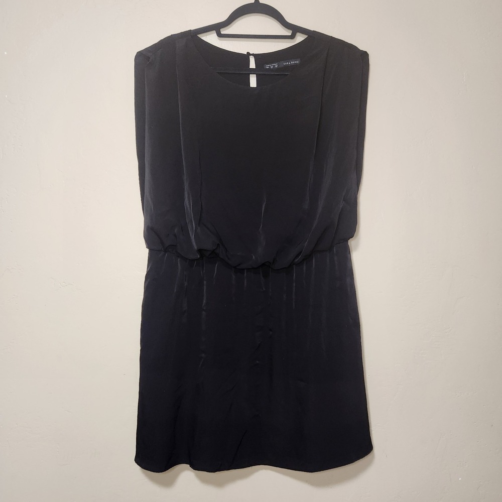 Zara Basics Black Blouson Mini Dress Sleeveless Womens Size XL